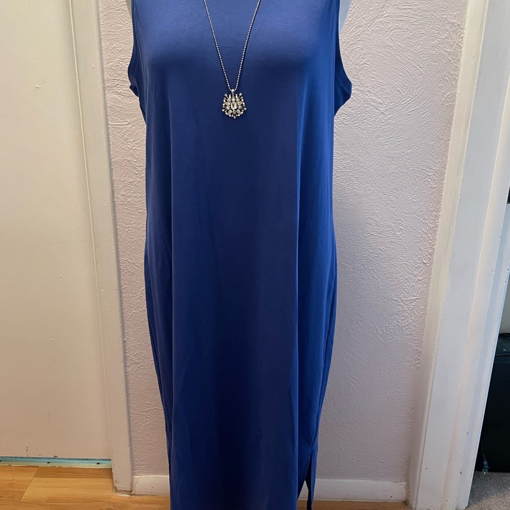 Isaac Mizrahi Blue Sleeveless Sheath Dress SZ XL NEW! Pima cotton